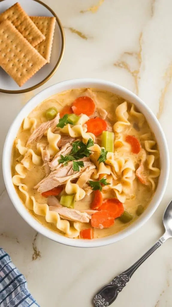Creamy crock pot chicken noodle soup