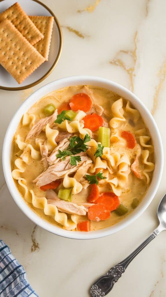 Creamy crock pot chicken noodle soup