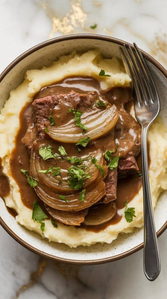 Crockpot Cube Steak with Rich Onion Gravy