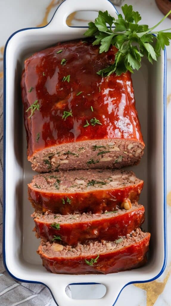 Crockpot Glazed Meatloaf with Garlic & Herbs