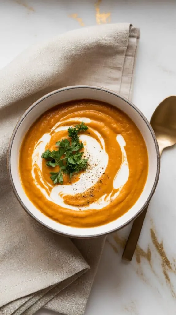 Roasted Pumpkin, Carrot, and Sweet Potato Soup