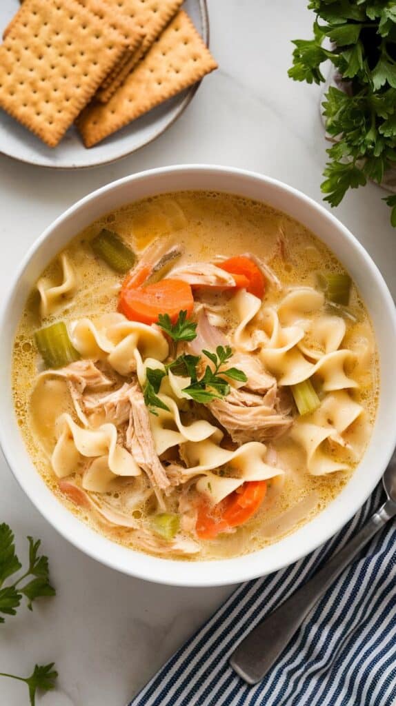 Creamy crock pot chicken noodle soup