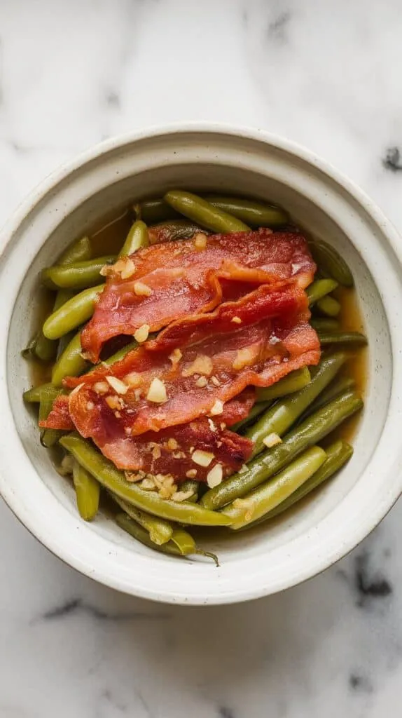 Crockpot Garlic Smoked Bacon Green Beans