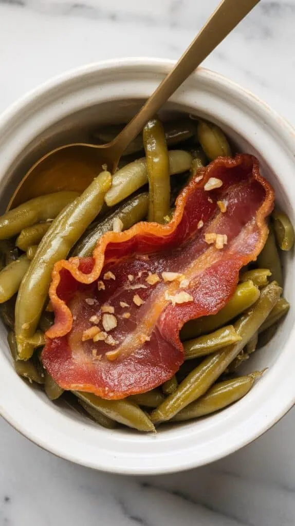 Crockpot Garlic Smoked Bacon Green Beans
