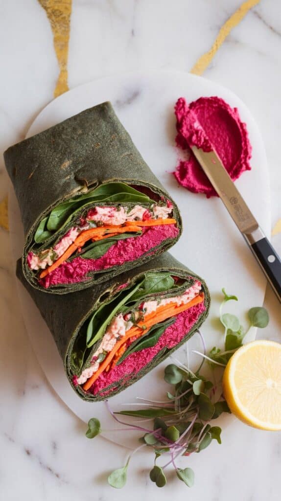 Cottage Cheese and Hummus Rainbow Wrap