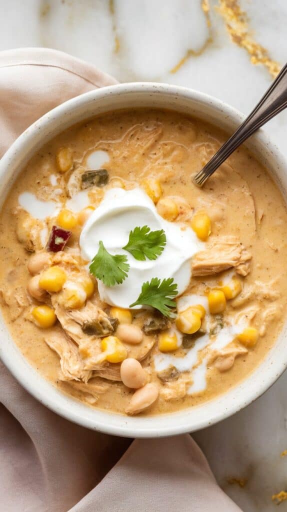 Crockpot Sweet Corn & Pepper Jack White Chicken Chili