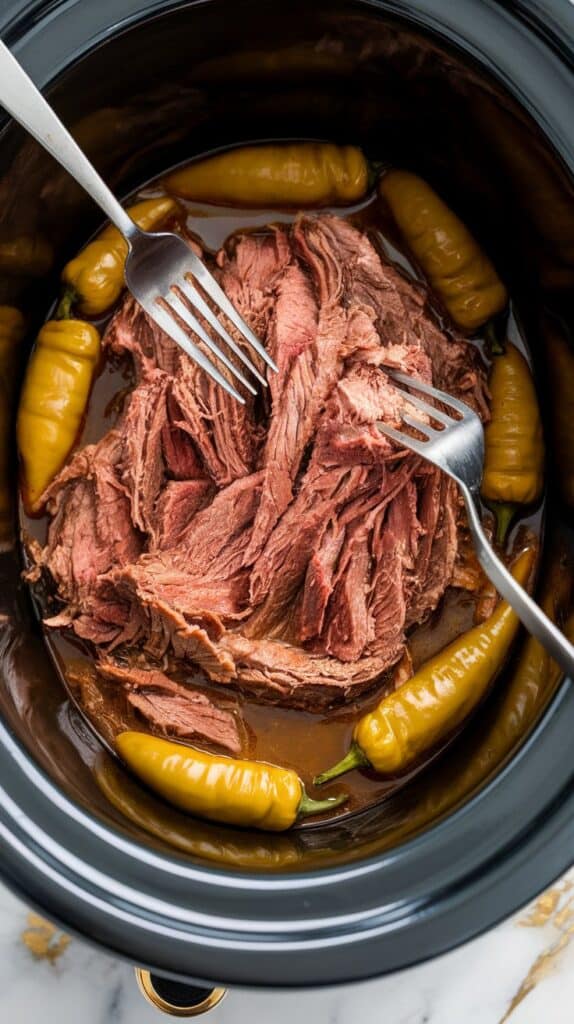 Crockpot Mississippi Pot Roast with Au Jus & Pepperoncini