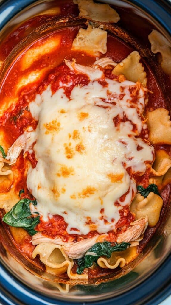 Crockpot Chicken Spinach Lasagna with Ricotta