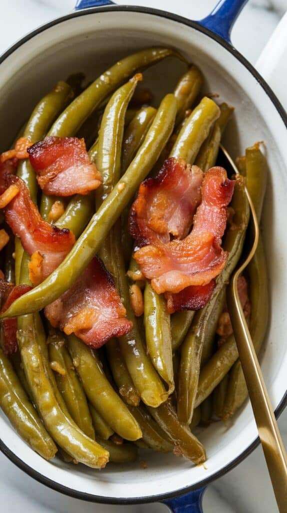 Crockpot Garlic Smoked Bacon Green Beans