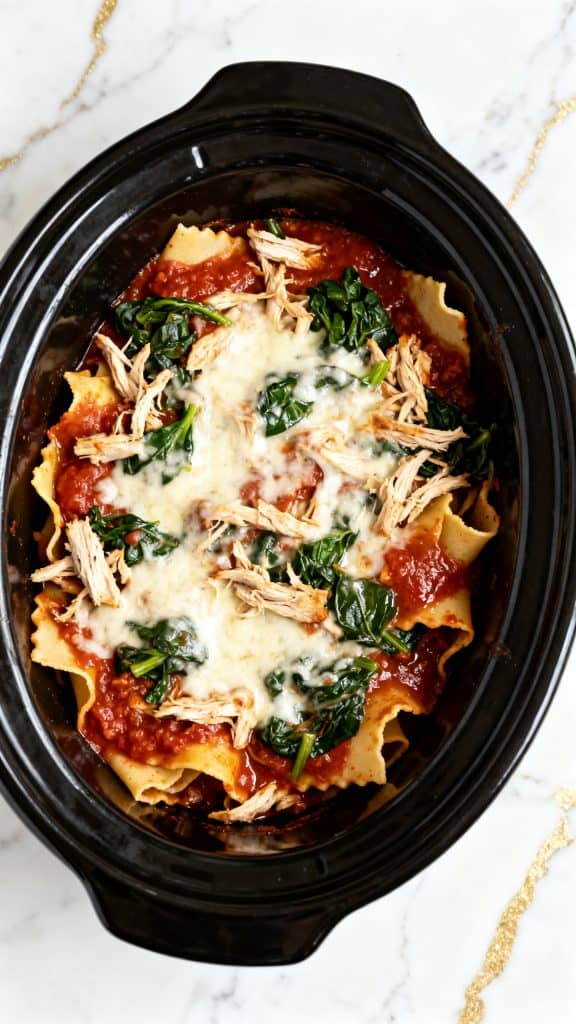 Crockpot Chicken Spinach Lasagna with Ricotta