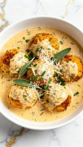 Pumpkin Chicken Meatballs in Sage Cream Sauce