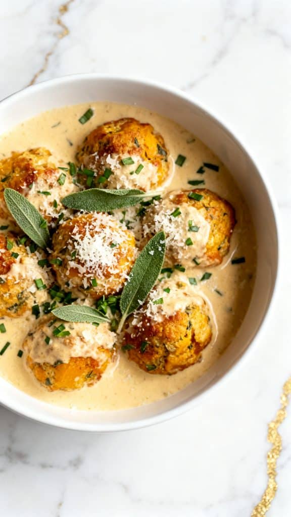 Pumpkin Chicken Meatballs in Sage Cream Sauce