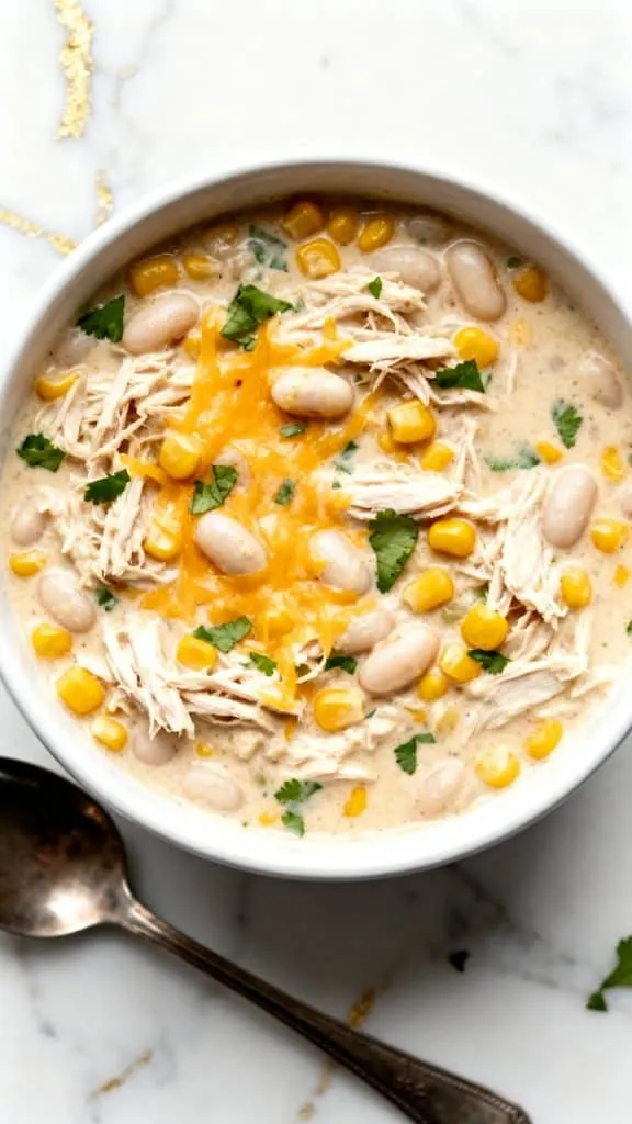 Crockpot Sweet Corn & Pepper Jack White Chicken Chili