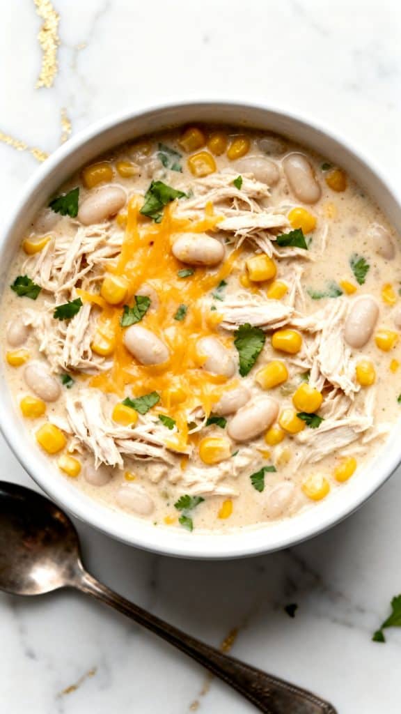 Crockpot Sweet Corn & Pepper Jack White Chicken Chili