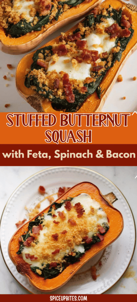 Stuffed Butternut Squash with Feta, Spinach & Bacon