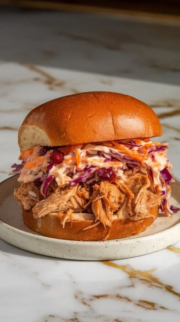 BBQ Pulled Chicken Sandwiches with Cranberry Slaw