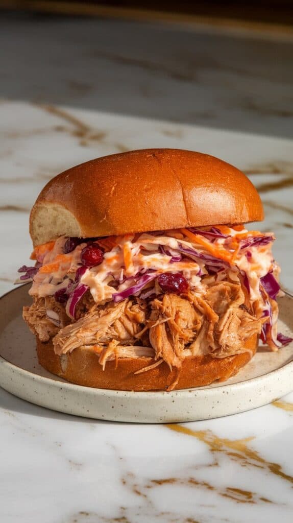 BBQ Pulled Chicken Sandwiches with Cranberry Slaw