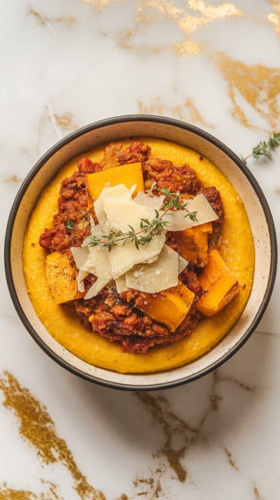 Pumpkin Polenta with Roasted Sausage Ragu