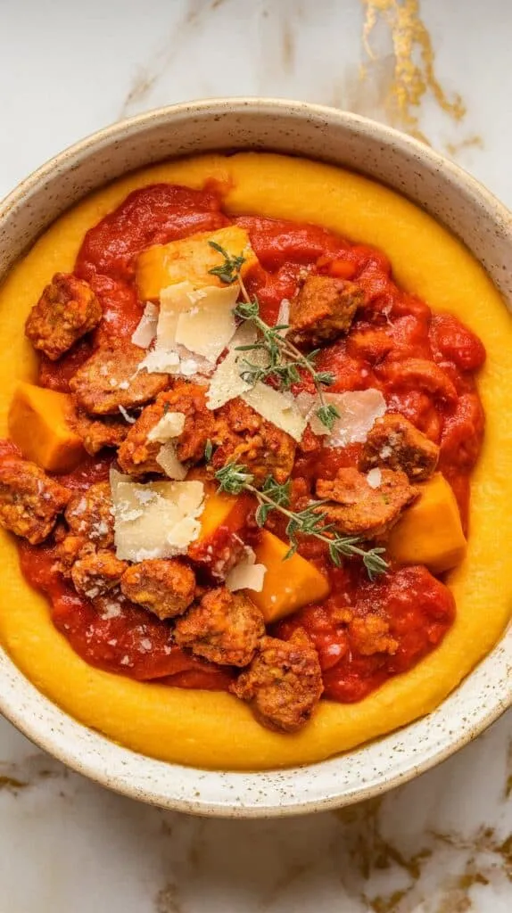 Pumpkin Polenta with Roasted Sausage Ragu