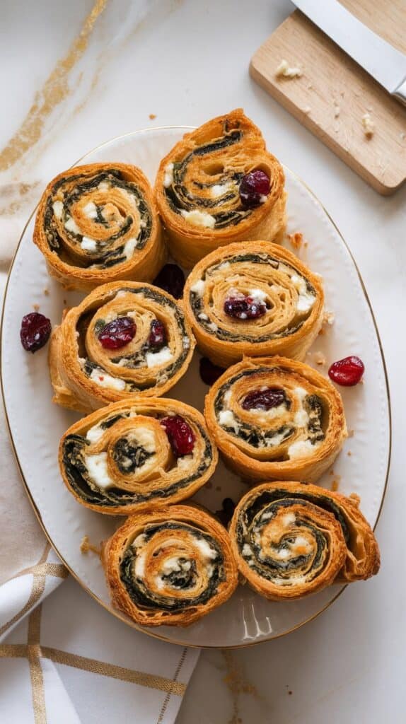 Spinach Cranberry Feta Pinwheels in Puff Pastry
