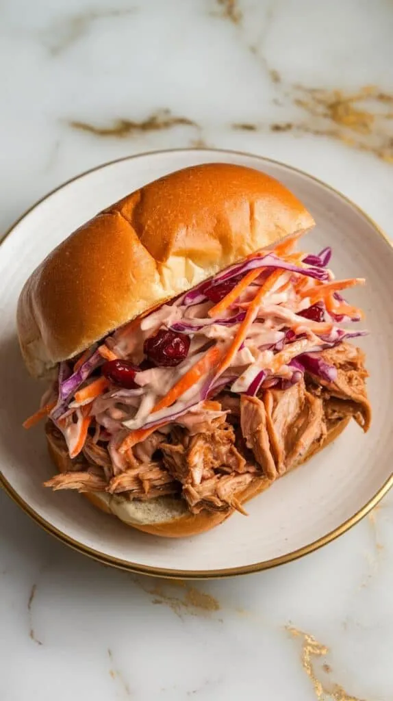 BBQ Pulled Chicken Sandwiches with Cranberry Slaw