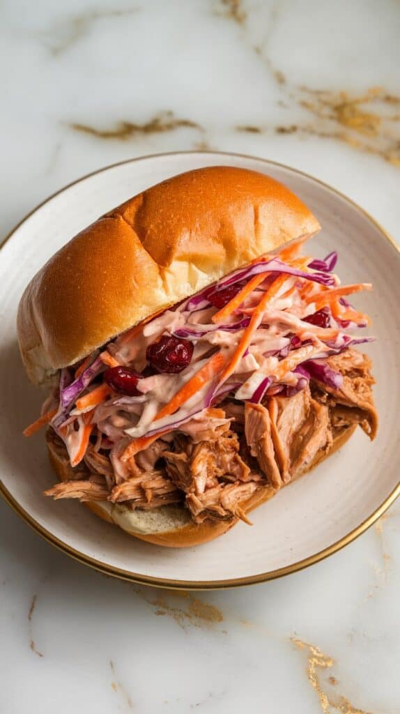 BBQ Pulled Chicken Sandwiches with Cranberry Slaw