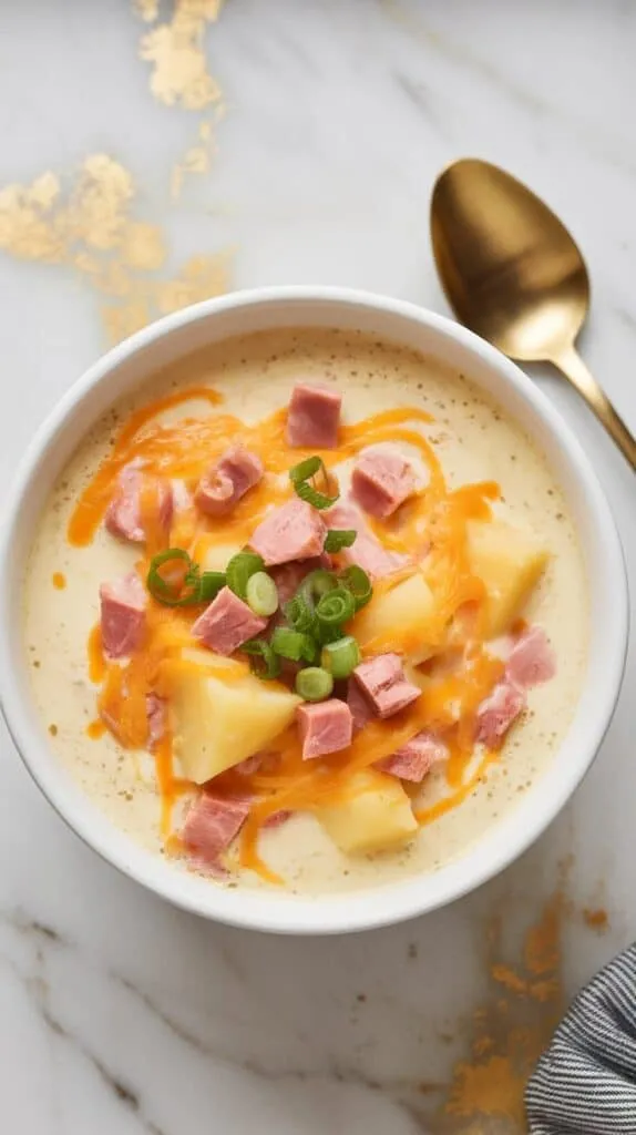 Cheesy Crockpot Potato Soup with Ham