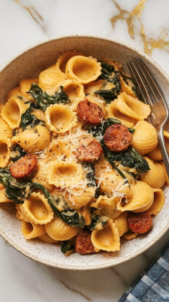 Butternut Squash Pasta with Sausage and Spinach