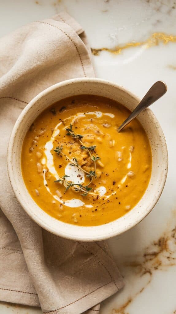 Pumpkin Wild Rice Soup with Fresh Thyme