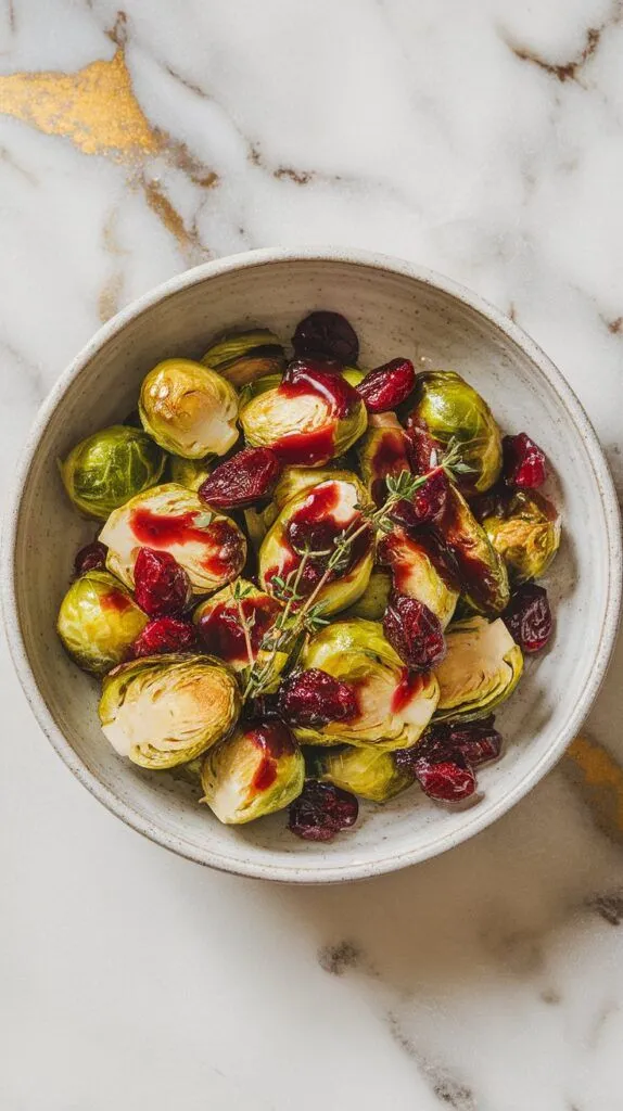 Roasted Brussels Sprouts with Cranberry Balsamic Reduction
