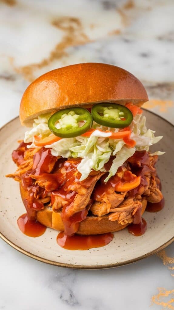 Crockpot Jalapeño Peach BBQ Chicken