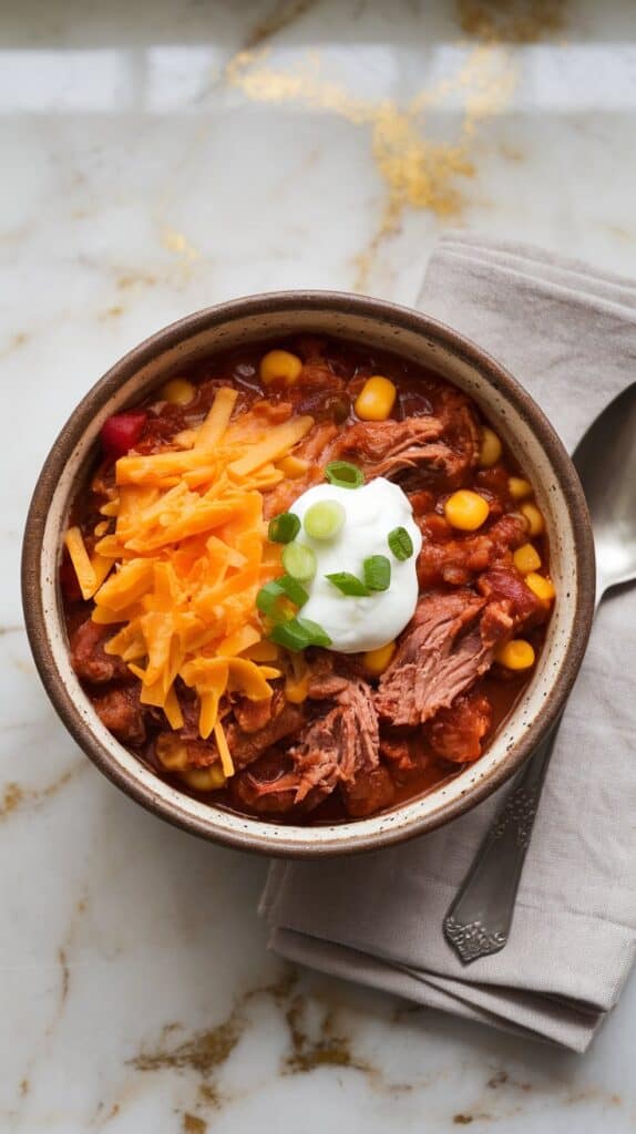 Crockpot BBQ Pulled Pork Chili