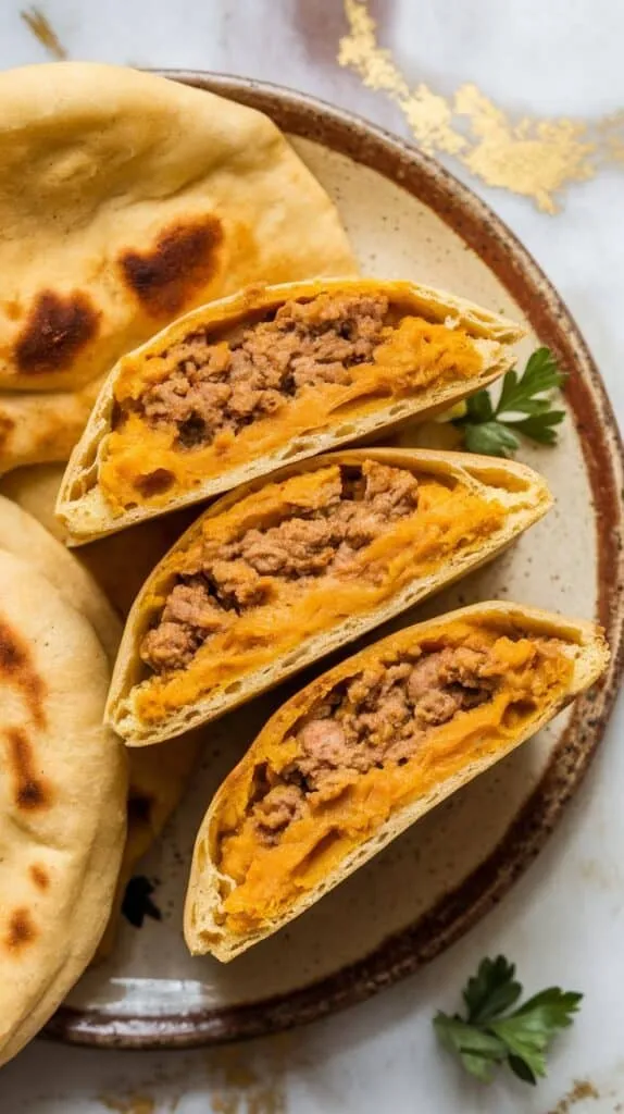 Pumpkin & Ground Turkey Feta Stuffed Flatbreads