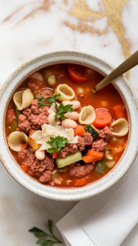 Crockpot Ground Beef Minestrone Soup