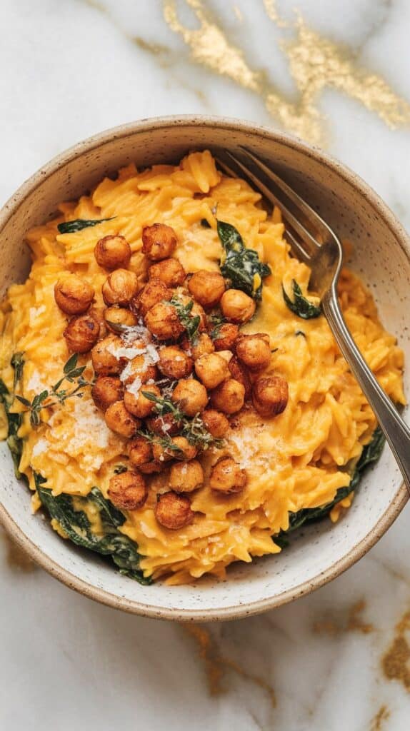 Roasted Butternut Squash Orzo with Crispy Chickpeas