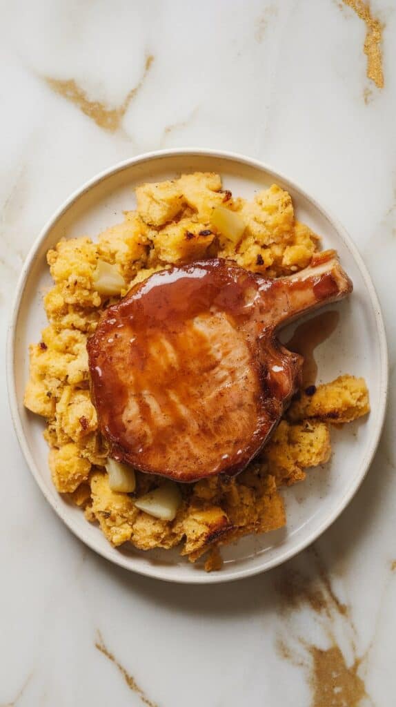 Maple Glazed Pork Chops with Cornbread Stuffing