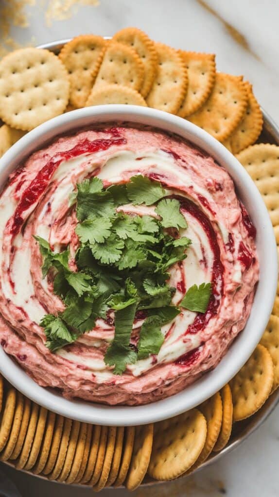 Spicy Cranberry Jalapeño Dip with Cream Cheese Swirl
