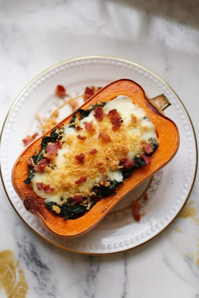 Stuffed Butternut Squash with Feta, Spinach & Bacon