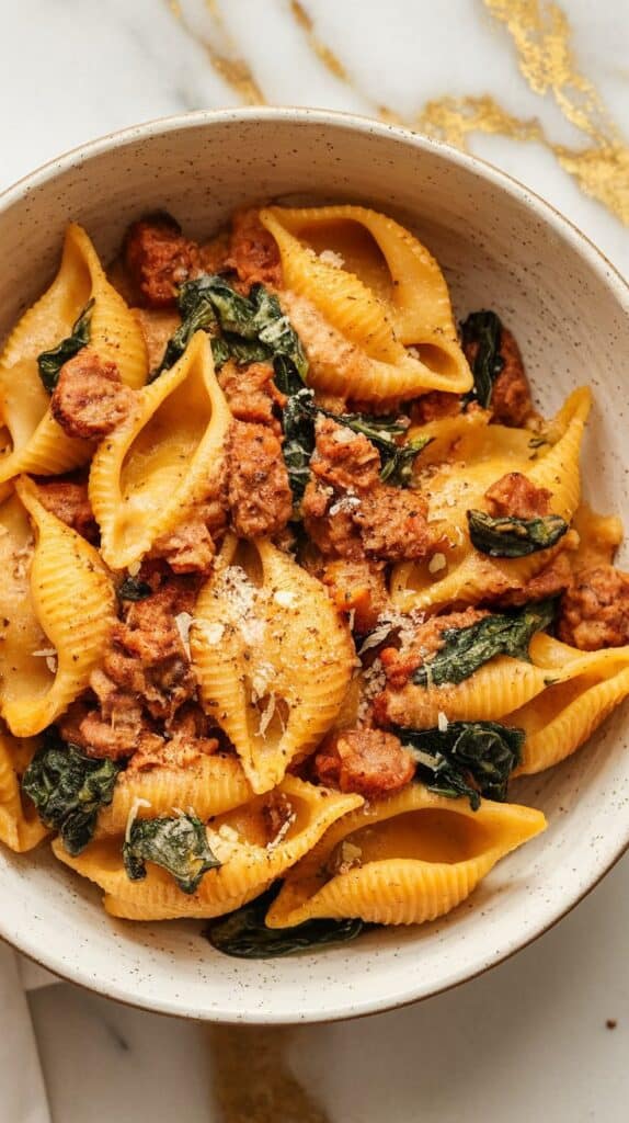 Butternut Squash Pasta with Sausage and Spinach