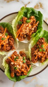 Ground Turkey Lettuce Wraps with Spicy Peanut Sauce