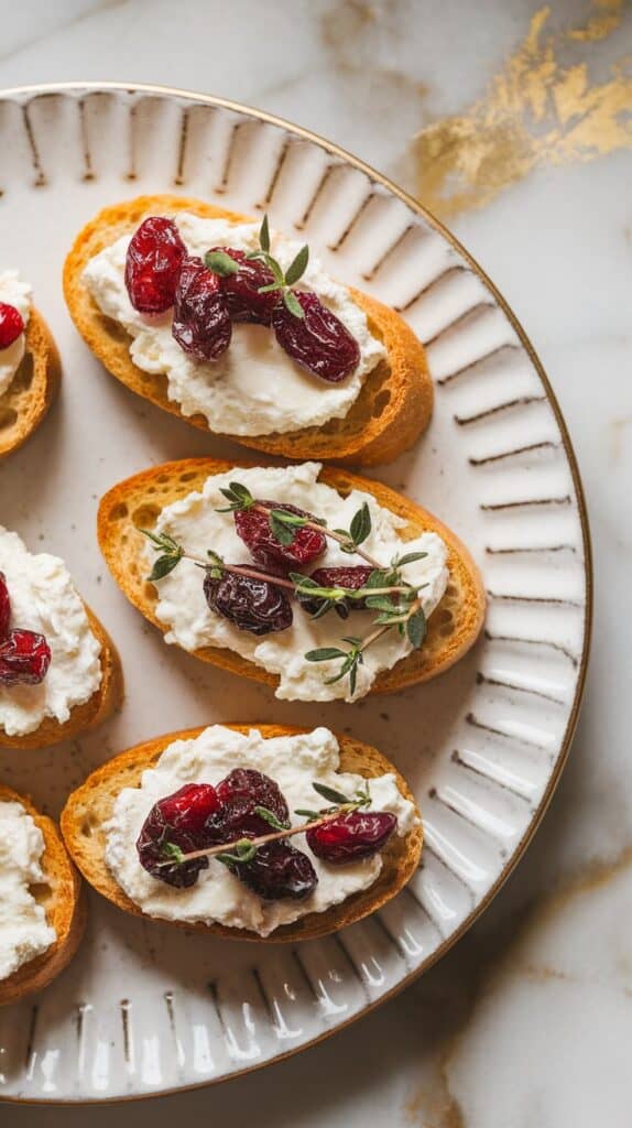 Crostini with Goat Cheese, Dried Cranberries, and Thyme