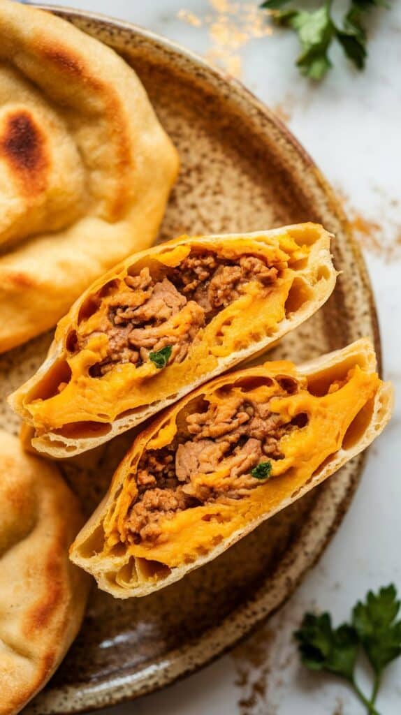 Pumpkin & Ground Turkey Feta Stuffed Flatbreads