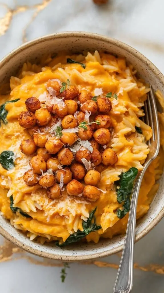 Roasted Butternut Squash Orzo with Crispy Chickpeas