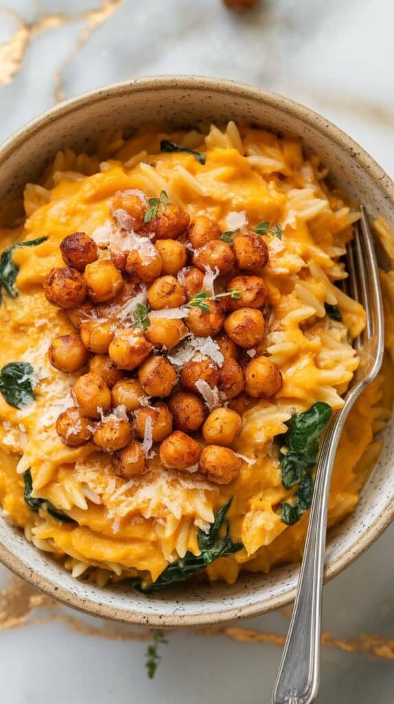 Roasted Butternut Squash Orzo with Crispy Chickpeas