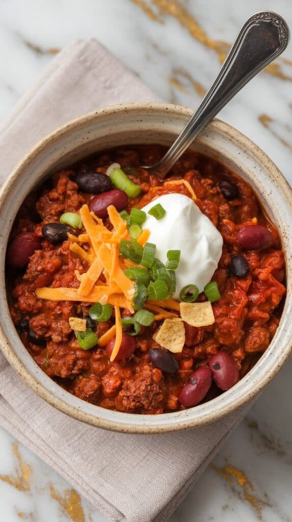 Crockpot Ground Beef & Bean Chili
