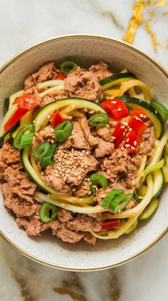 Ground Turkey & Zucchini Noodle Stir-Fry