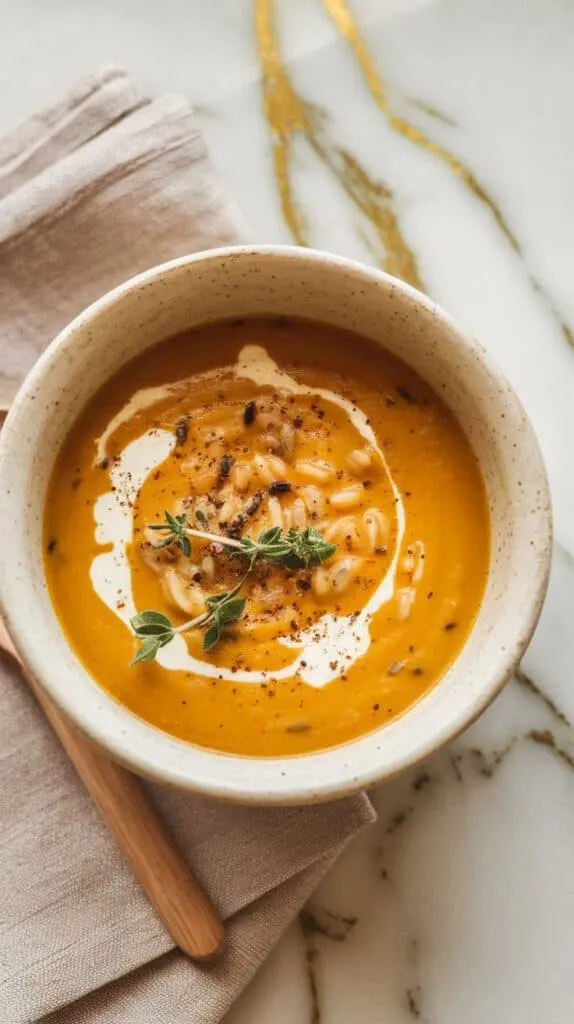 Pumpkin Wild Rice Soup with Fresh Thyme