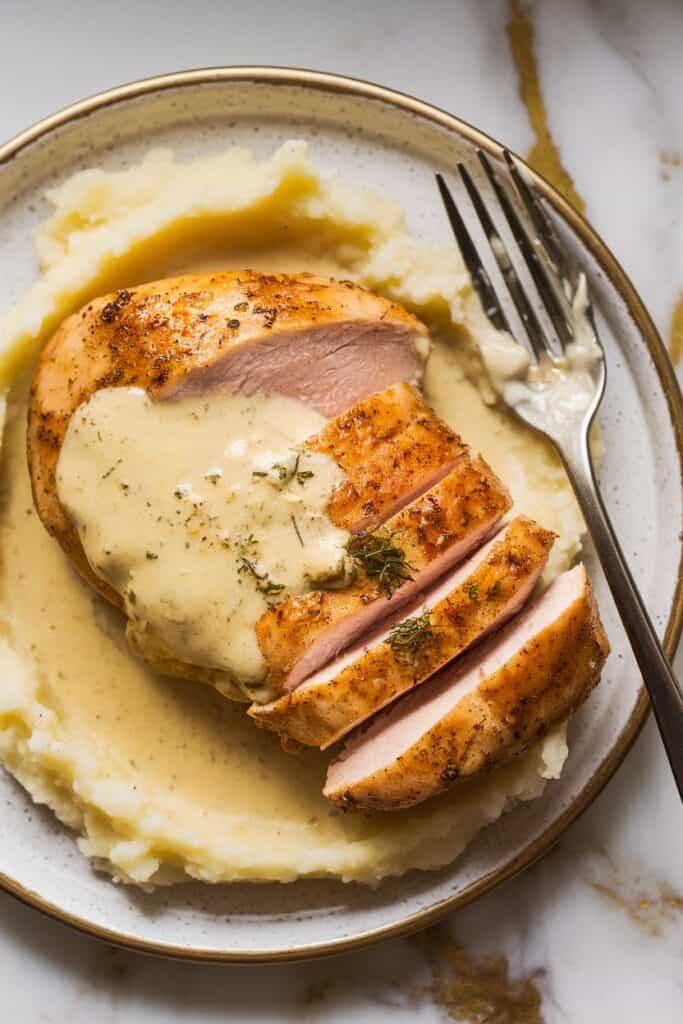Chicken with Creamy Dijon Sauce and Mashed Potatoes