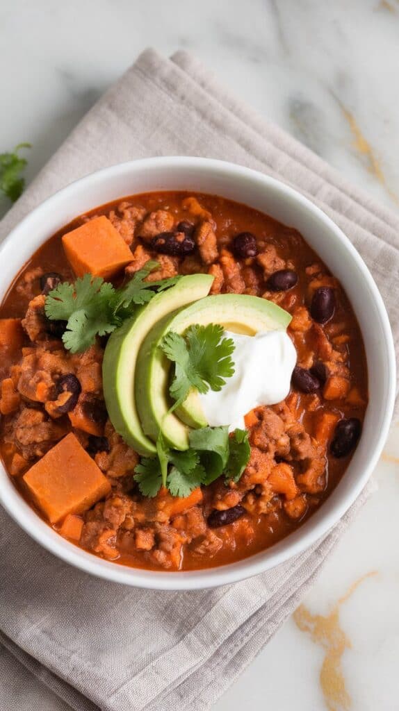 Ground Turkey Chili with Sweet Potato & Black Beans