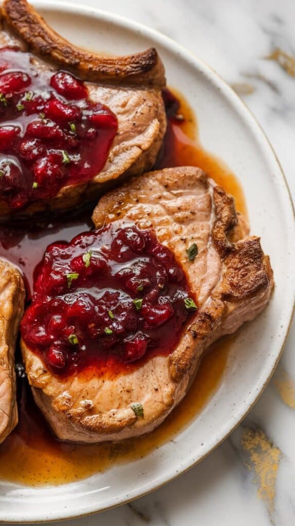 Skillet Pork Chops with Cranberry Dijon Glaze